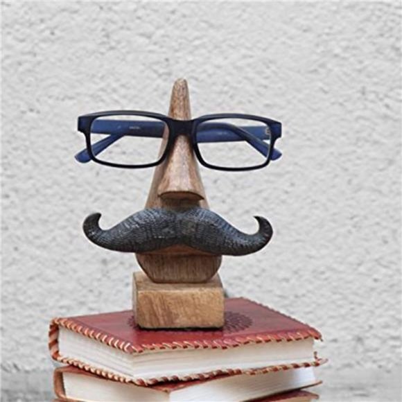 Wooden Moustache Eyeglass Holder Handmade Display Stand & Office Desk Home Decor - Picture 2 of 4